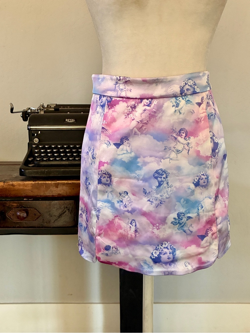 Dolls Kill Sugar Thrillz Angel Cherub and Pastel Clouds Mini Skirt - Size Small